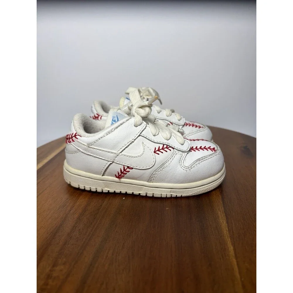 Nike Dunk Low Rare Toddler TD Baseball White Red Size 7C 316610-115